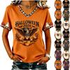 Tricouri Femei Halloween cu Decolteu în V Top cu Dovleac Tricou Casual Top pentru Petrecere de Sărbătoare