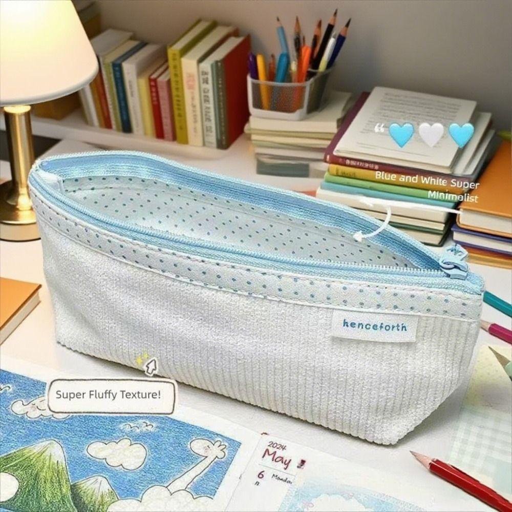 Corduroy Pen Bag Wave Point Lining Stationery Bag Cute Cosmetic Bag  Students Supplies