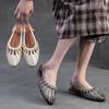 Johnature Gewebte, ausgehöhlte römische Sandalen mit niedrigem Absatz, echtes Leder, weiche Sohle, lässige, vielseitige Damenschuhe