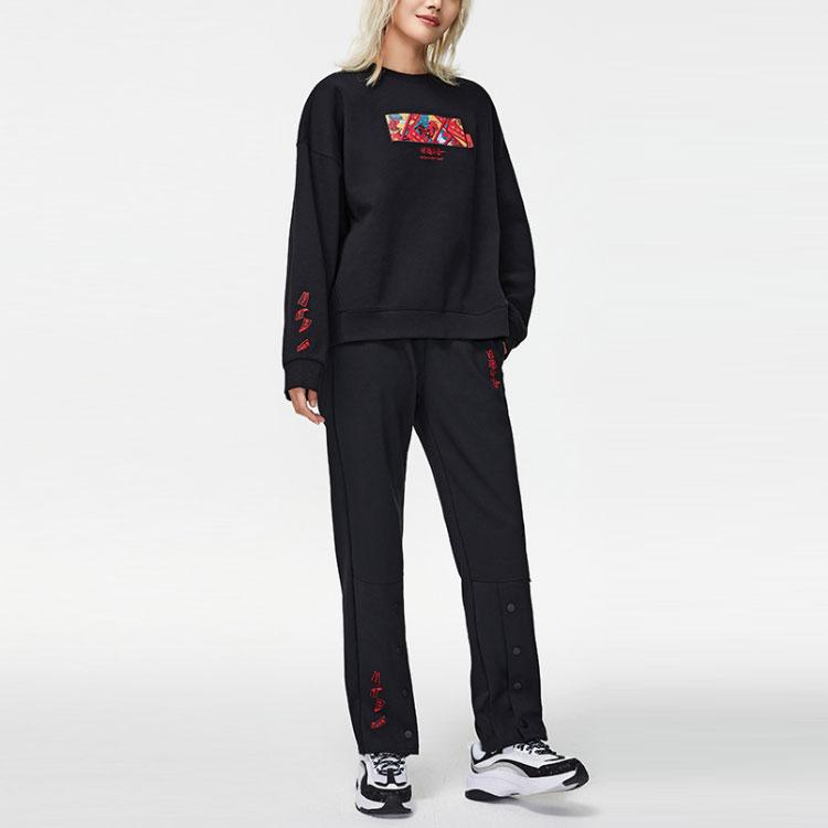 Li Ning Sports Fashion Series Daily Progress Print Loose Round Neck Pullover Sweatshirt Women Sweatshirt Black AWDR018-3