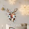 Christmas Wall Stickers, Santa & Reindeer Cracked Wall Decals, Festive Removable Decor for Home,Door, Living Room & Bedroom Gift