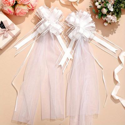 4Pcs White Wedding Pew Bows Tulle Church Aisle Wedding Chair Decorations for