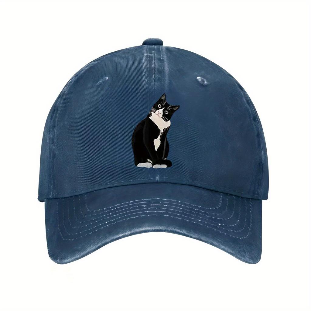 Black Cat Sitting Graphic Baseball Cap Unisex Polyester Casual Adjustable Summer Sun Hat Pets Owner Caps