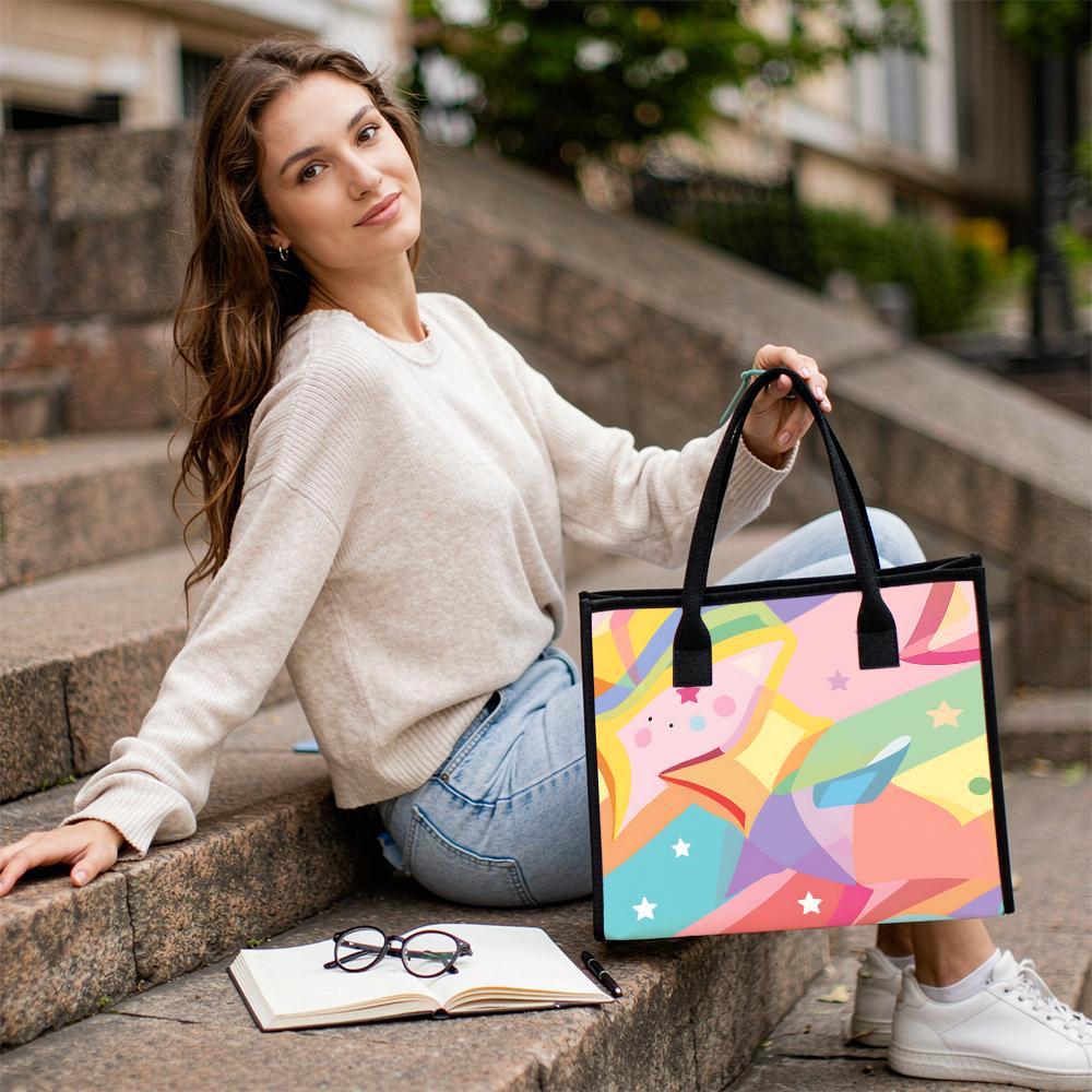 Colorful Geometric Star Pattern Tote Bag Fashion Casual Large Capacity Daily Handbag for Women Shopping Travel