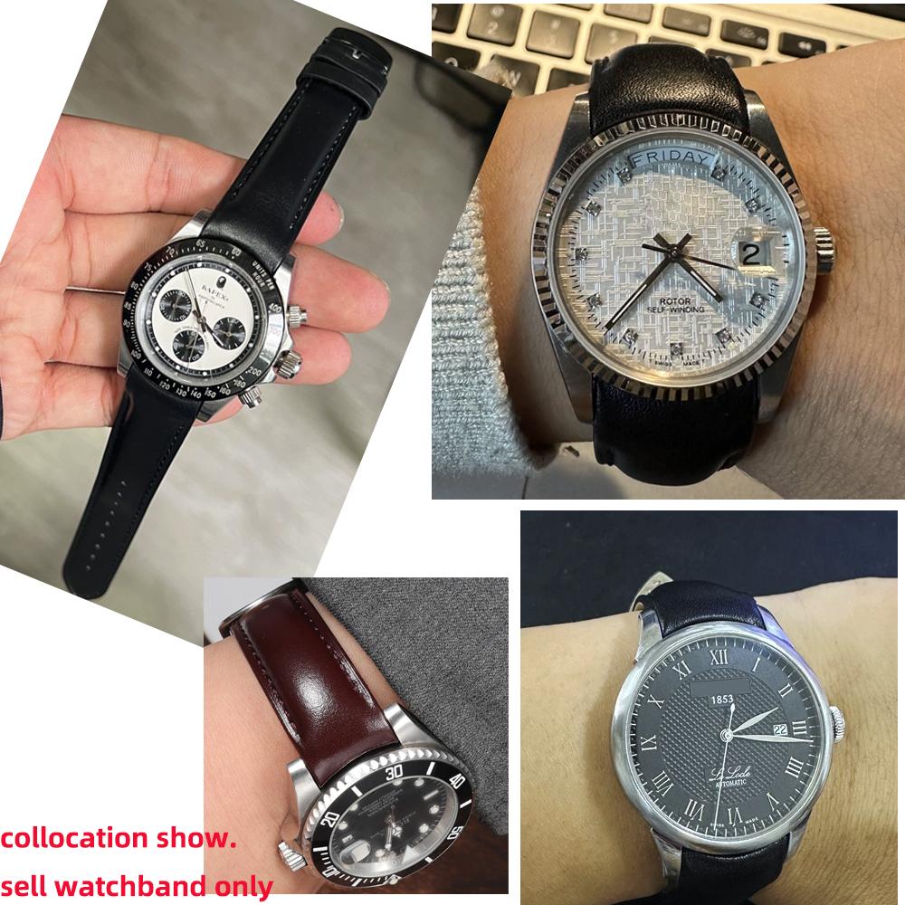 20mm For Any Brand Curved Arc Leather Watch Strap Genuine Cowhide Men Watchband For Rolex Gmt IWC Omega MIDO Citizen Bracelet