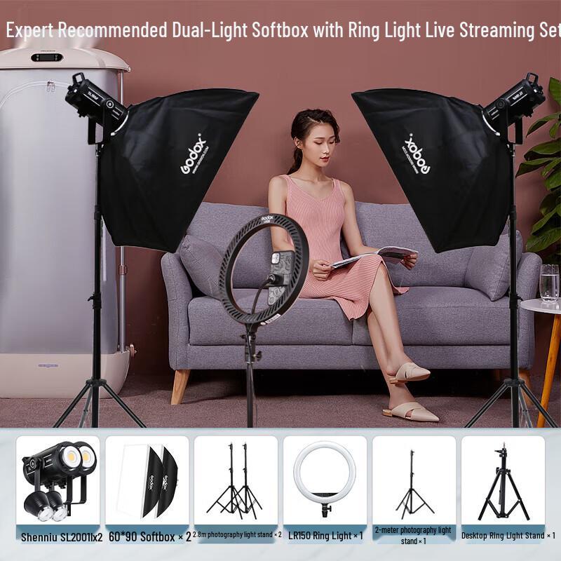 Godox SL200III LED Video Light Kit with Softbox & Ring Light