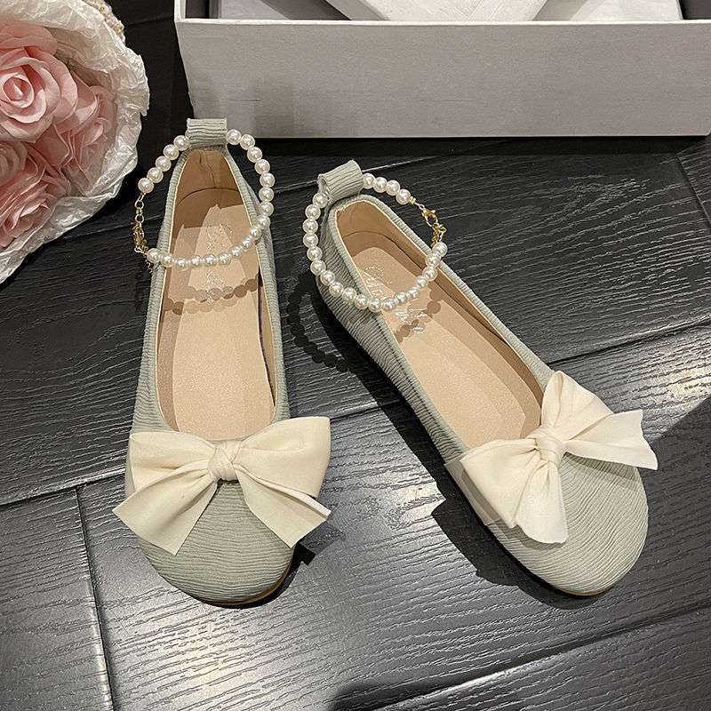 Gentle Design Single Shoes Women's Summer New Pearl Shallow Mouth Cloth Doudou Shoes Versatile Flat Princess Shoes