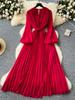 Vestido Elegante de Moda Primavera Outono para Mulheres Novo Francês Borda Cogumelo Crimpado Solto Chiffon Manga Longa Vestido Longo