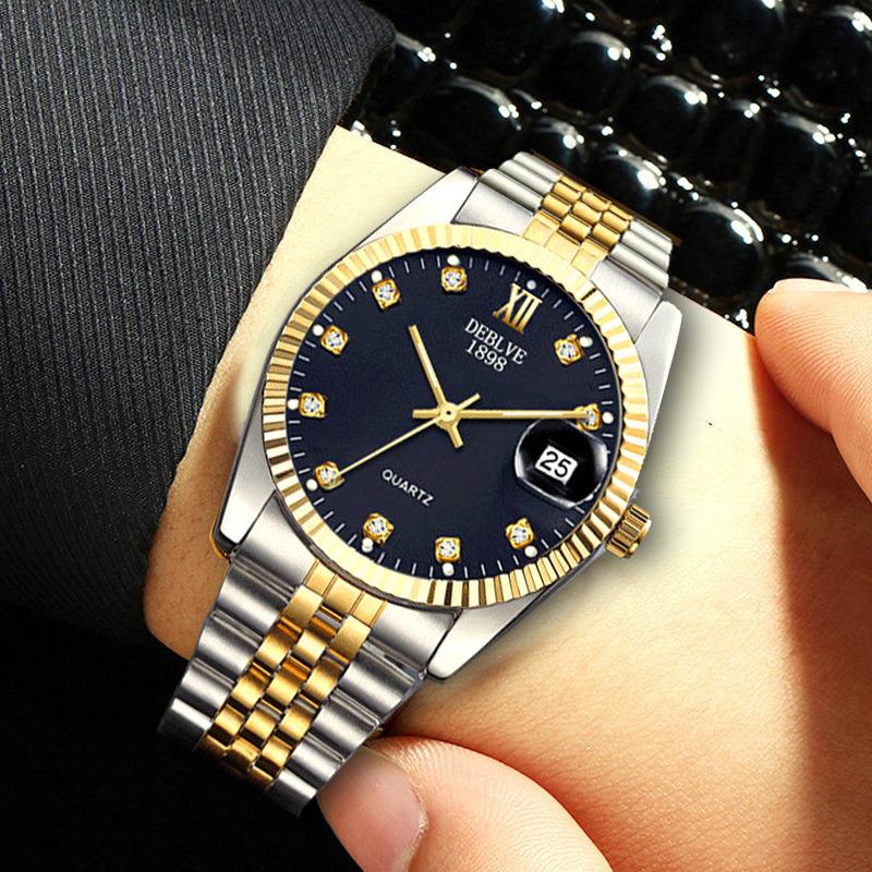Reloj de Moda Clásico Versátil para Hombre con Correa de Acero, Movimiento No Mecánico, Función de Calendario y Diseño Unisex para Parejas.
