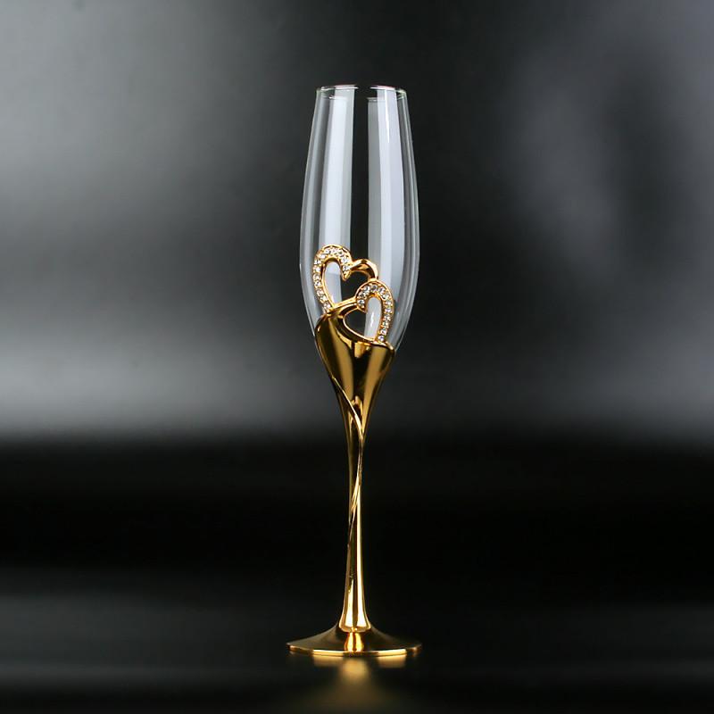 Kristall-Champagnergläser, Hochzeitskelche, Rotweingläser, europäische Sektgläser für den Haushalt, goldene Gläser
