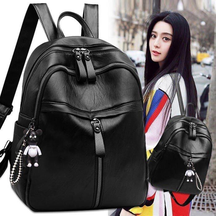 Korean Style Fashion Soft Leather Backpack for Women Casual Street Trendy School Bag