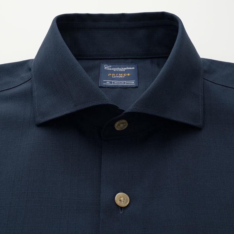 CAMICISSIMA Men s Navy Jacquard Wool Blend Long-Sleeve Shirt 41