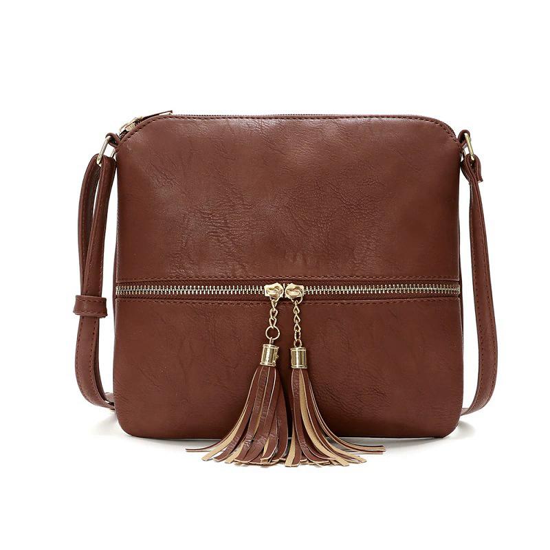 

Women s Vintage Boho Tassel Crossbody Bag, Solid Color Large Capacity Shoulder Bag for Daily Commute & Shopping коричневый