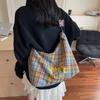 Korean Canvas Bag Shoulder Bag Large Capacity Women's Retro New 2025 Shopping Bag Bag Plaid Bag Commuter Tote Bag