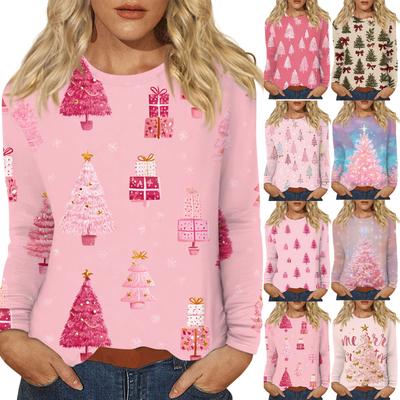 Damen Täglich Lässig Langärmlig Bedruckt O-Ausschnitt Oberteil