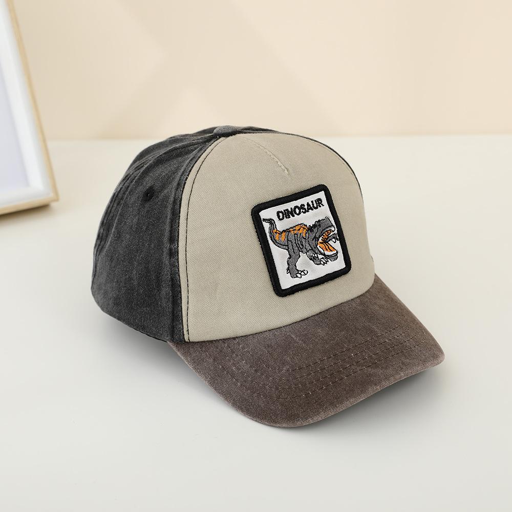 Cappello da Sole Estivo da Esterno in Denim Lavato per Bambini Ragazzi Ragazze Ricamo Dinosauro Cartone Animato Cappellino da Baseball per Bebè Cappellini Snapback Vintage