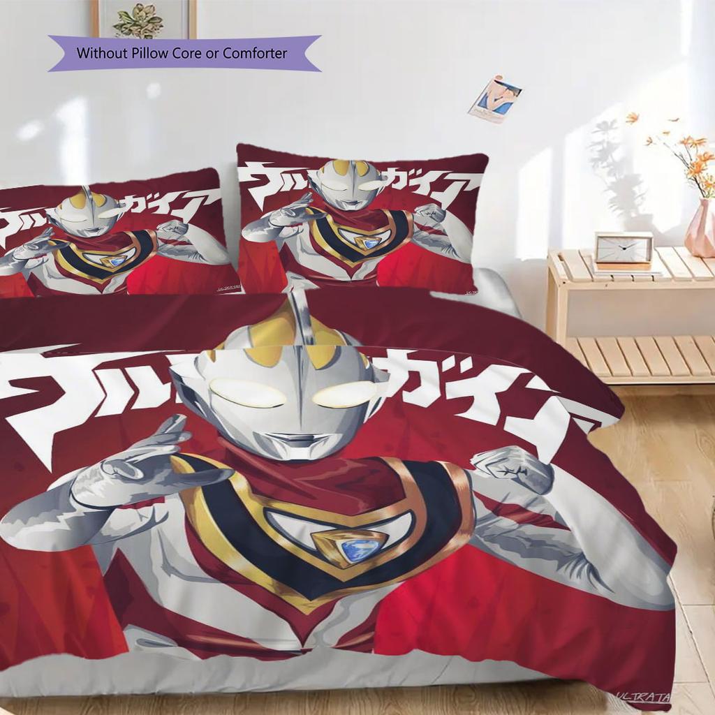 Three-piece cartoon Ultraman Tiga printed bedding set,(1*Duvet Cover + 2*Pillowcase, Without Core) suitable for bedroom use.