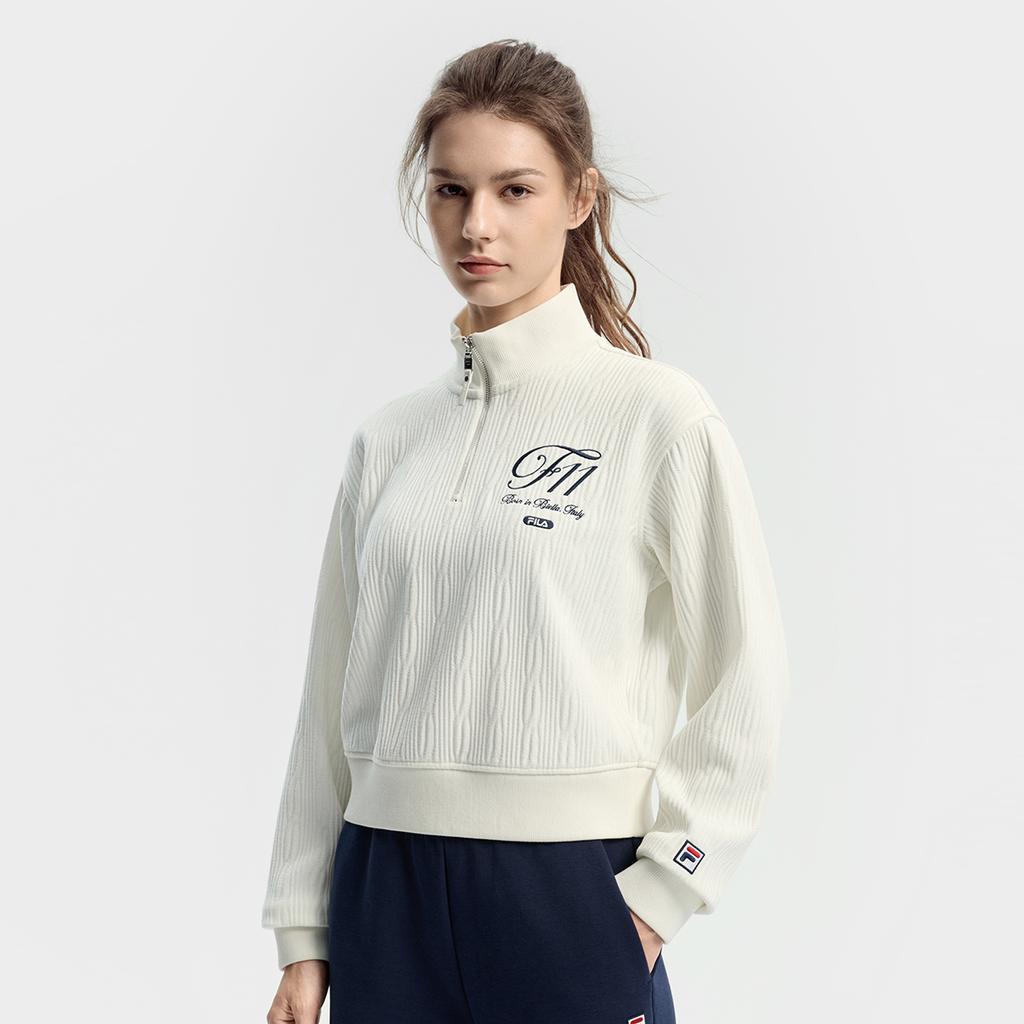 FILA Tennis Retro Classic Comfortable Fashion Casual Sports Tennis Style Versatile Short Loose Sweatshirt Women sweatshirt White A11W543210FWT