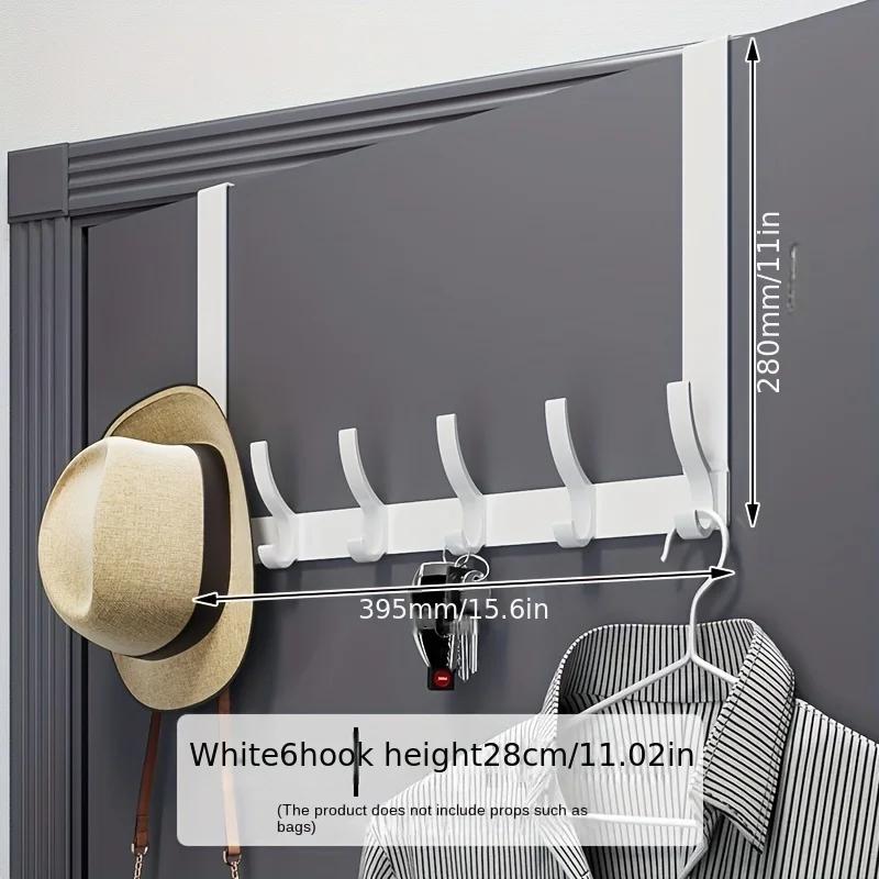 1pc Over The Door Hooks (6-Hook) - Wall Mounted Coat Rack for Clothes, Hat & Towel