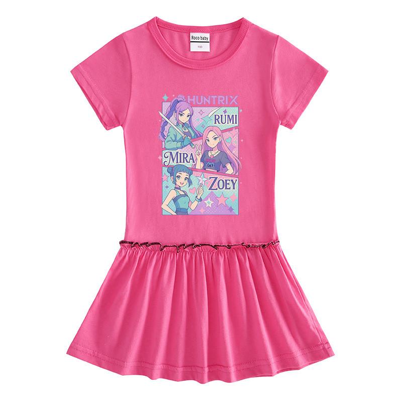 Girls Kpop Rumi Mira Zoey Hunters Print Raglan Sleeves Summer Dress
