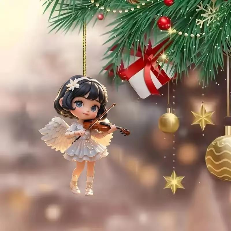 Flat Acrylic Surface Pendant With Angel Playing Violin Style For Decor Vehicle