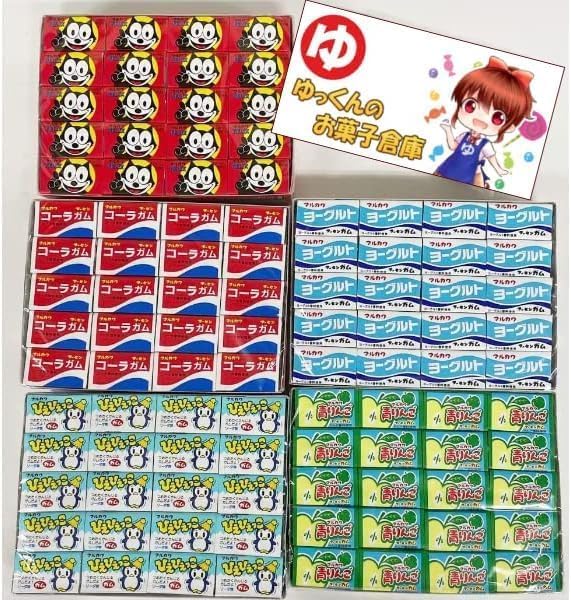 Assortiment de chewing-gums Marukawa, 5 pièces par x 5, total de 300 pièces, morceaux de Felix, 60 morceaux de yaourt, 60 morceaux de cola, 60 morceaux de pomme verte, 60