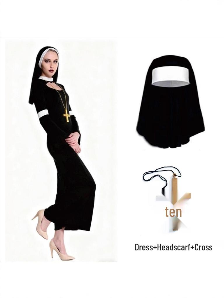 Halloween Nun Costume for Adults - Female Priest Masquerade Dress