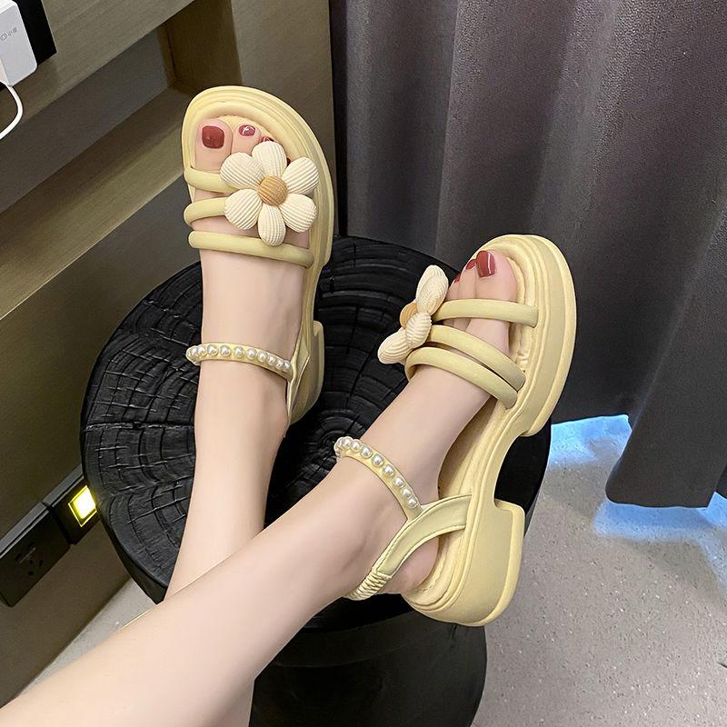 

Fashion Platform Block Heel Roman Style Flowers Pearl Women s Sandals 2025 Luxury Summer Korea Vip Wholesale Comfort Ladies Shoes Sales 35