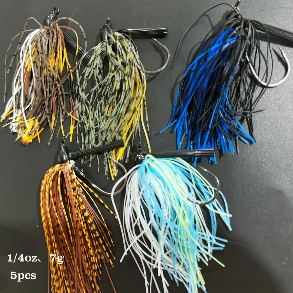 5pcs Colorful Bass Fishing Jigs - Weedless Football Swim Jigs with Metal Head & Silicone Skirt, Stainless Steel Flipping Lures