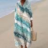 Women's Casual Fashion V-Neck Long Sleeve Floral Print Maxi Dress