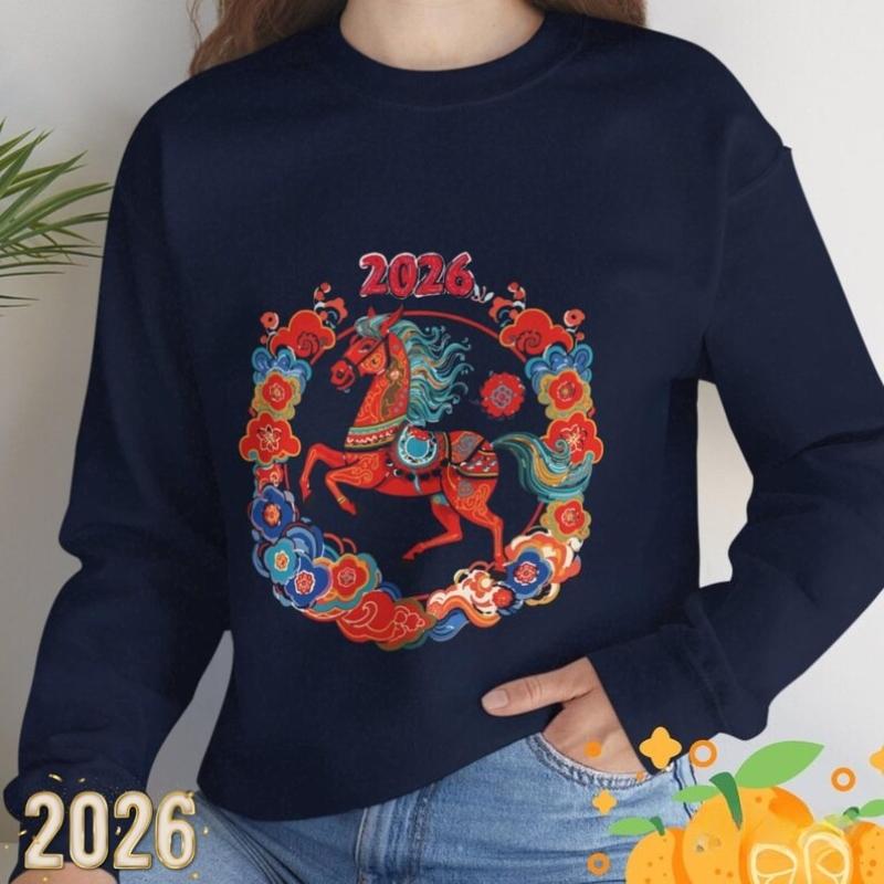 2026 Year of the Horse hooded shirt, Chinese zodiac sportswear, Lunar New Year gift, Asian festival lucky horse sweater, oriental art