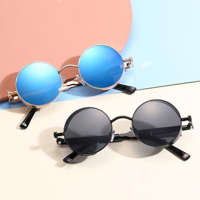 Round Metal Punk Sunglasses Steampunk Men Women Fashion Reflective Glasses Brand Designer Retro Vintage Sunglasses UV400