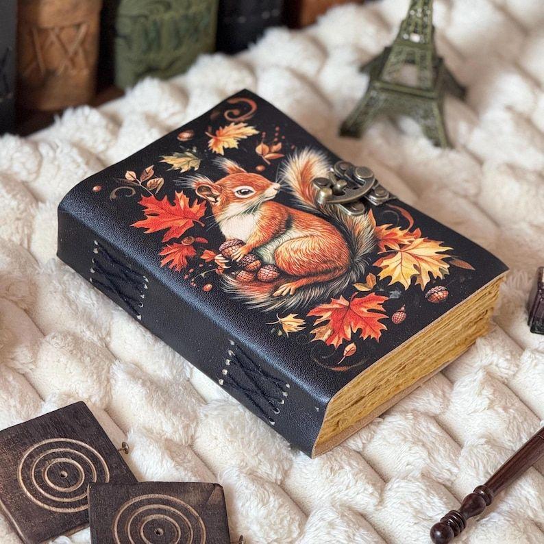 Squirrel Leather Journal: Vintage Handmade Grimoire Book of Shadows