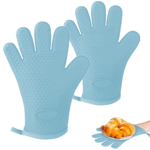 Heat-Resistant Silicone Oven Mitts, Set of 2, Five-Finger Silicone Mitts, Waterproof, Non-Slip, Anti-Scald, Heat-Resistant, Up to 300C, Stain-Resista