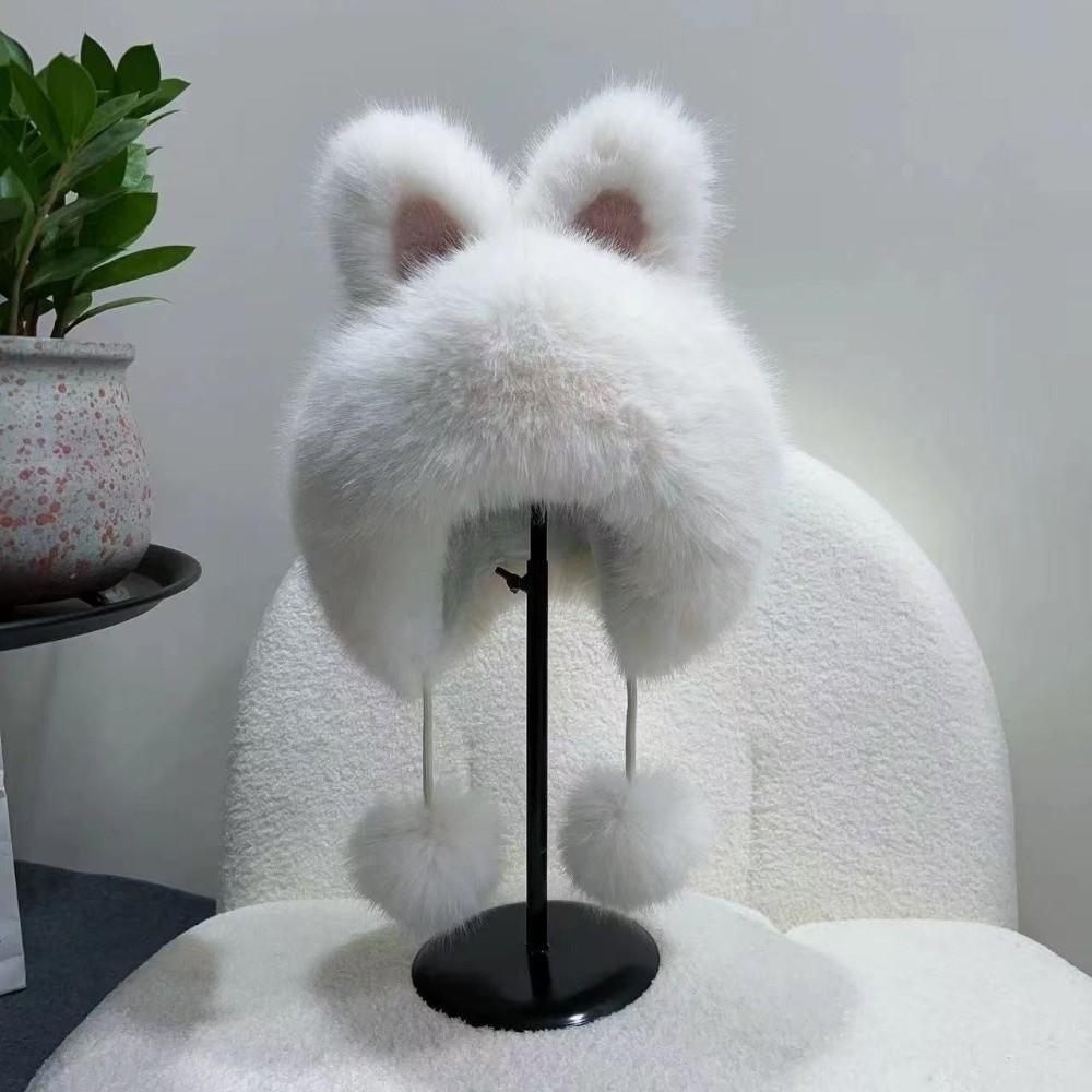 Thickened Winter Warm Fox Ear Cap Fluffy Soft Women's Lei Feng Cap Earmuffs Earflap Bunny Cat Ear Hat New Year Gift