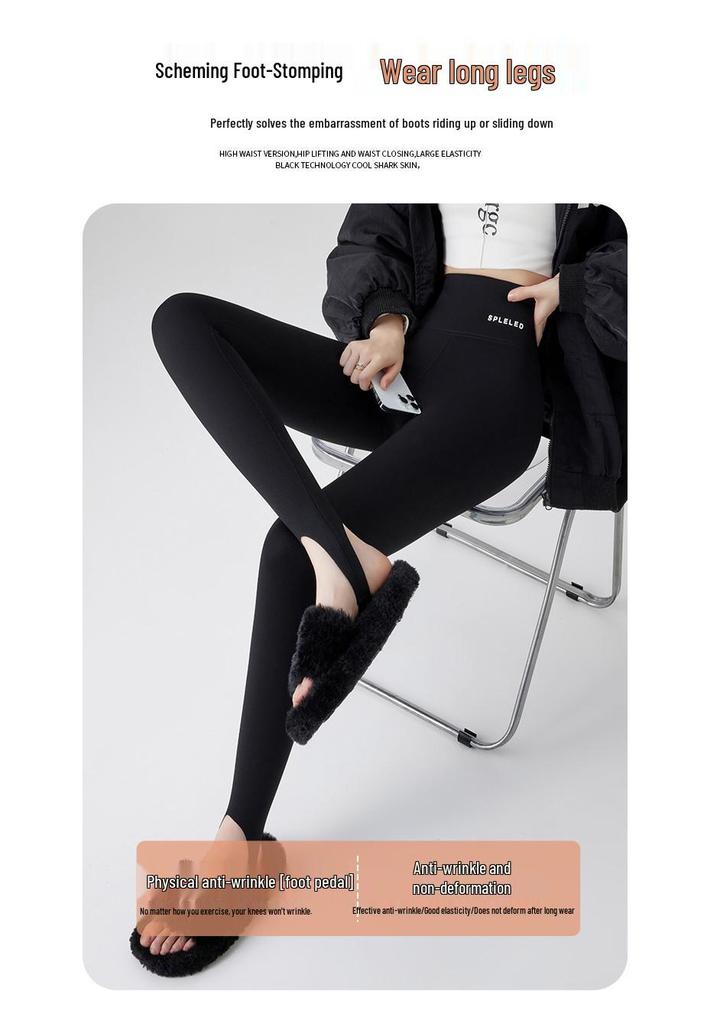 Women's High-Waisted Fleece-Lined Stirrup Yoga Pants – Warm, Thickened Base Layer with Tummy Control & Hip Lift for Autumn/Winter.