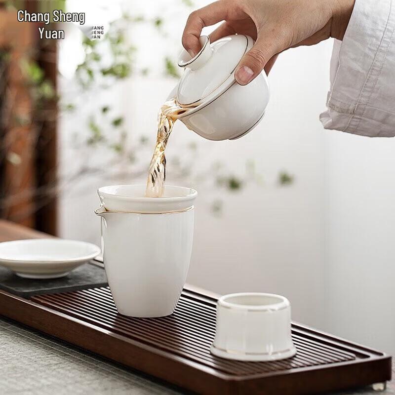 CHANGSHEGNYUAN Mutton Fat Jade Porcelain Tea Set