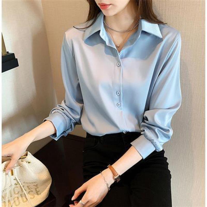 Women's Spring and Autumn Long-sleeved Loose Button Shirt Ladies Business Comfortable Solid Blouse