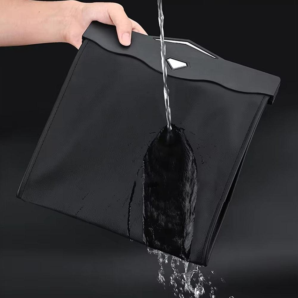 Car Garbage Bag With LED Waterproof Magnetic Adsorption Storage Bag Seat Hanging Trash Can Leather Storage Pocket Leak-proof