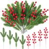 Cross-border Holiday Pine Needle Branches with Red and Green Berries for DIY Christmas Ornaments
