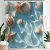 1Pc Beach Shower Curtain Shell Starfish Ocean Scenery Bathroom Decoration Printing Polyester Fabric Contains 12 Hooks