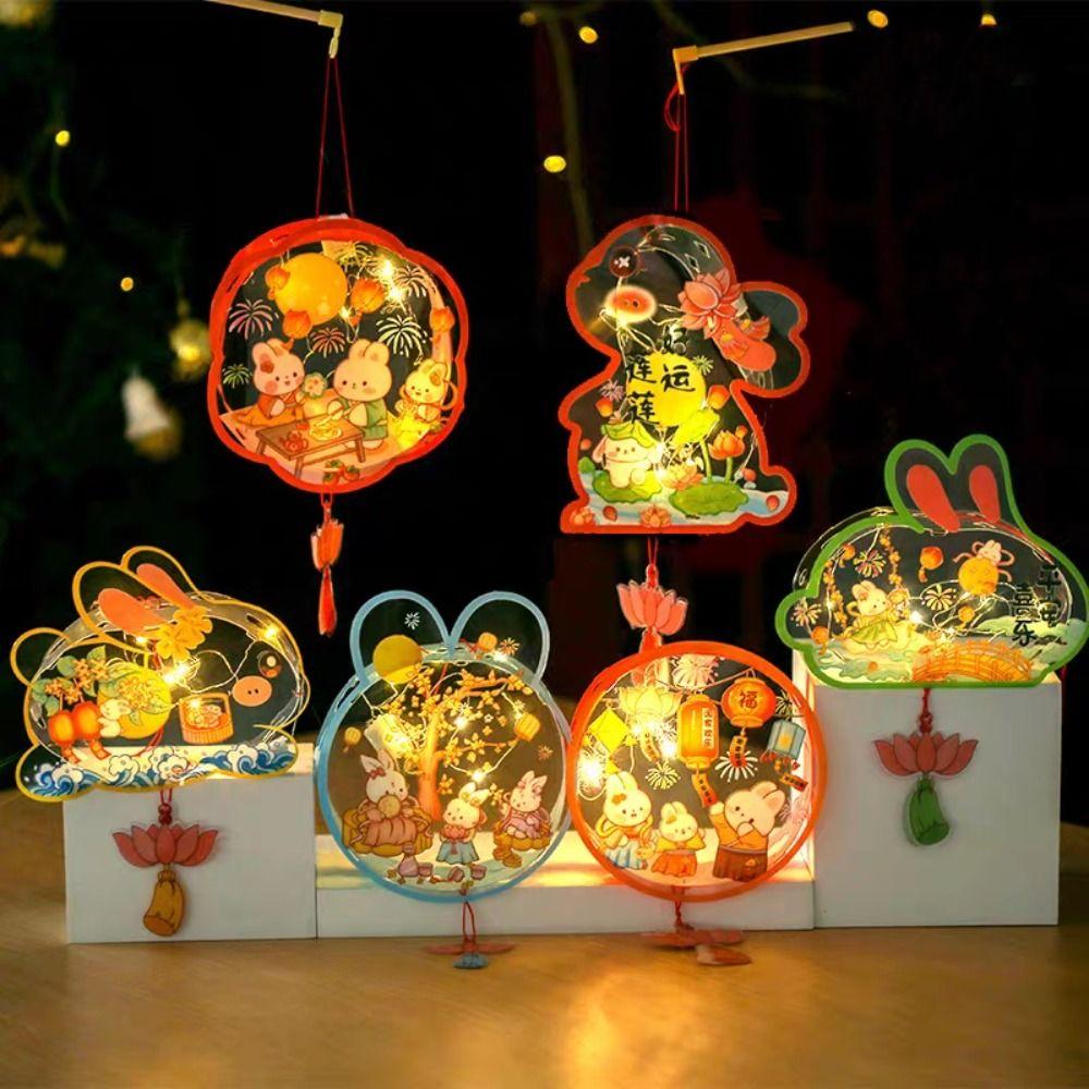 Handmade Mid-Autumn Festival Lantern DIY Glowing Light-Up Bunny Lantern  Photography Props