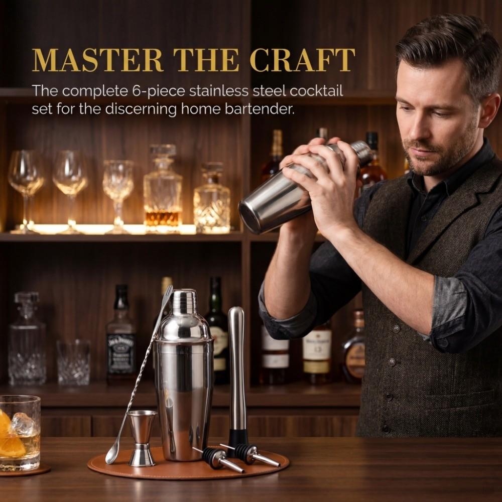 6Pcs/Set Stainless Steel Drink Mixer Bar Set Double Measuring Jigger Drink Shake  Cocktail Making