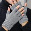 Fashion Winter Autumn Knitted Gloves Warm Plush Fingerless Gloves for Men Women Outdoor Sport Half Finger Touchscreen Gloves