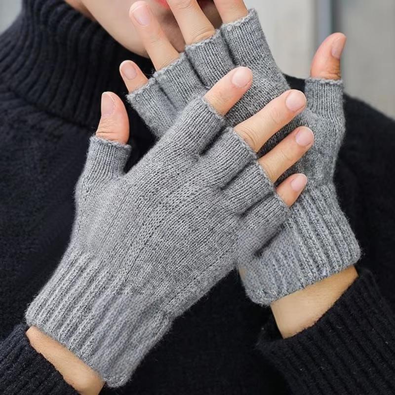 Fashion Winter Autumn Knitted Gloves Warm Plush Fingerless Gloves for Men Women Outdoor Sport Half Finger Touchscreen Gloves