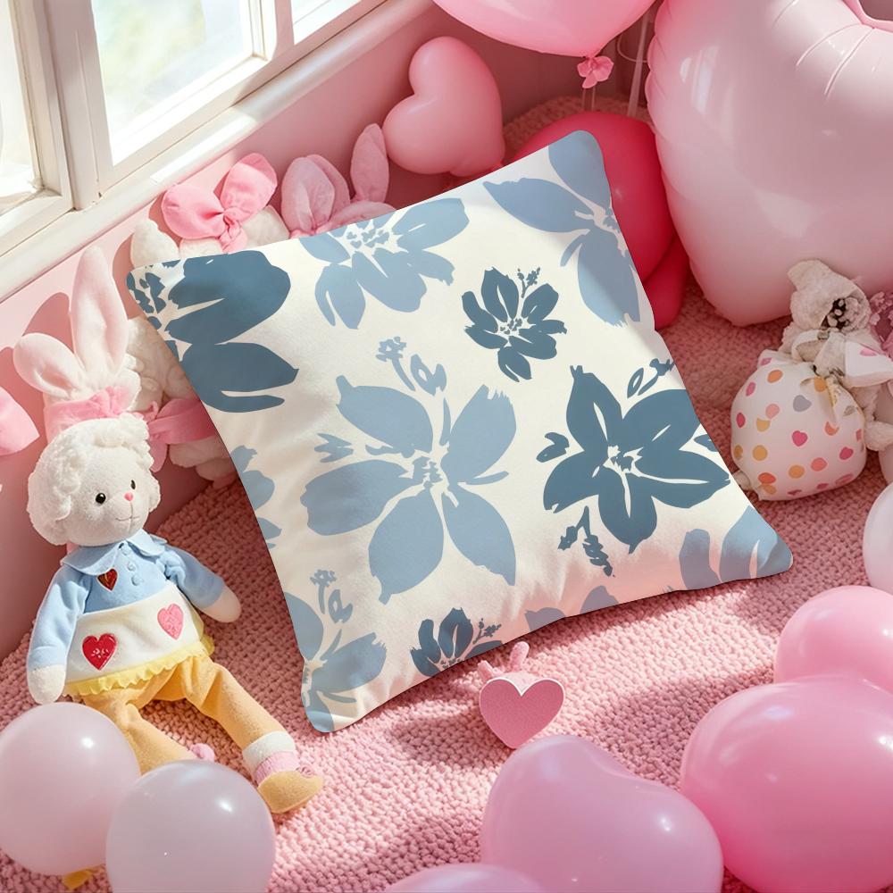 Elegant Blue Floral Cushion Cover Pattern Printed Pillowcase for Living Room Sofa Cushion Cover & Bedroom Decor