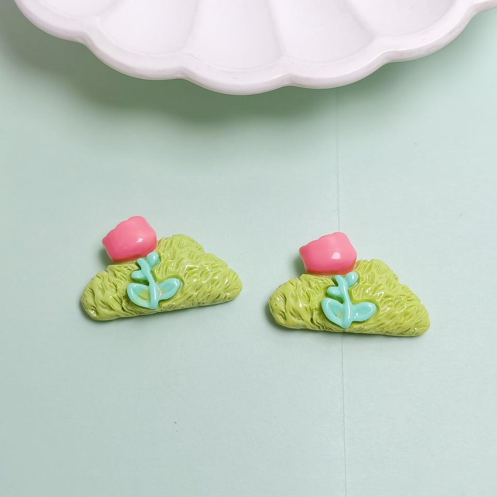 100pcs Cartoon Green Plant Flowers Flatback Resin Cabochon for Phone Hair Accessories DIY Scrapbooking Valentines Decor Craft