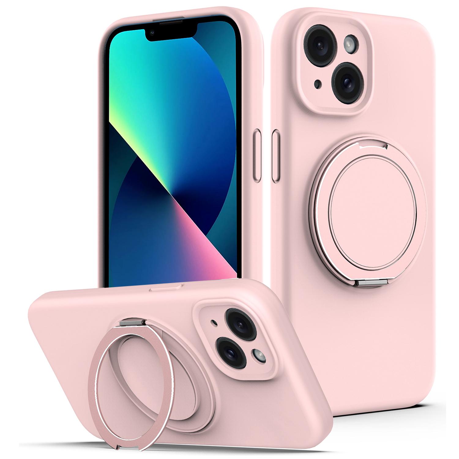 

For iPhone 13 Case Compatible with MagSafe Metal Kickstand PC+Silicone Phone Cover Pink