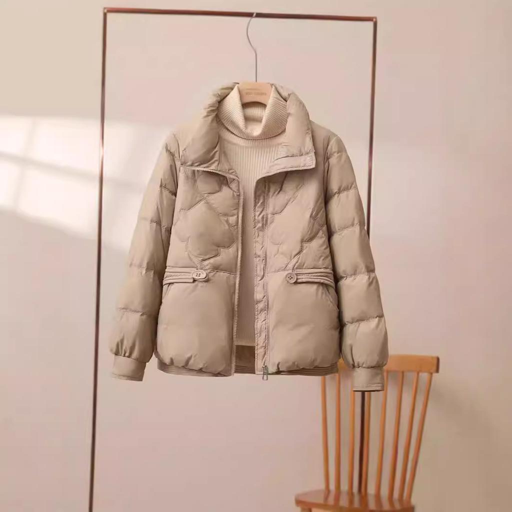 New Down and Cotton Jacket, Women, Winter 2025, Cotton Jacket, Stand Up Collar, Versatile, Short, Thick Jacket, Minimalist Design