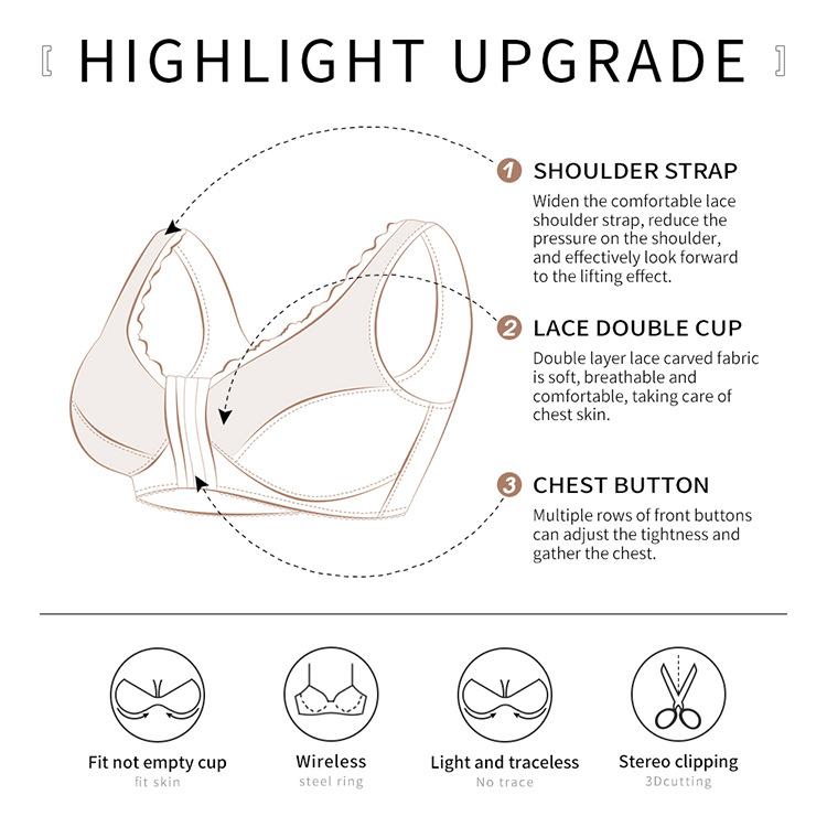 Cross Border Wireless Lace Full Cup Bra, Front Closure Thin Plus Size Underwear for Women BCDEF Cups